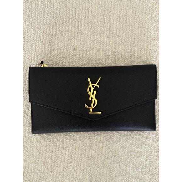 Saint Laurent Large Uptown Black Leather Wallet YSL Monogram Gold Hardware NIB - Picture 8 of 13